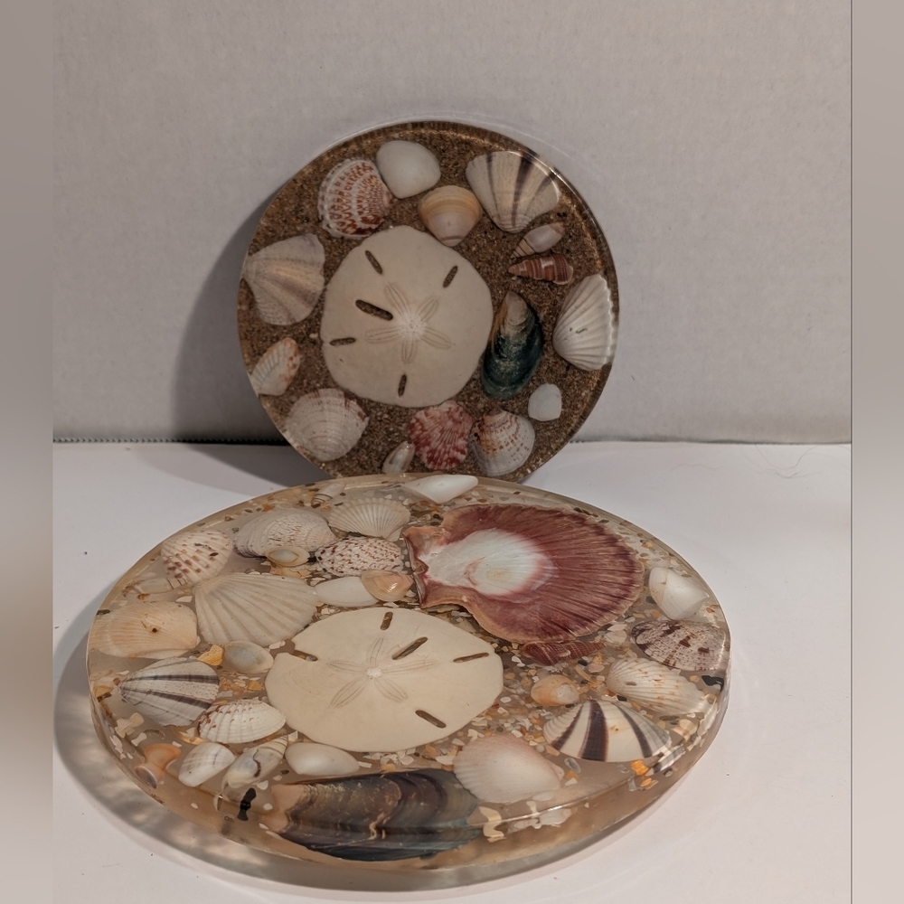 Two Lucite Trivets, Sea Shell and Sand Dollar Trivet Hot Plate